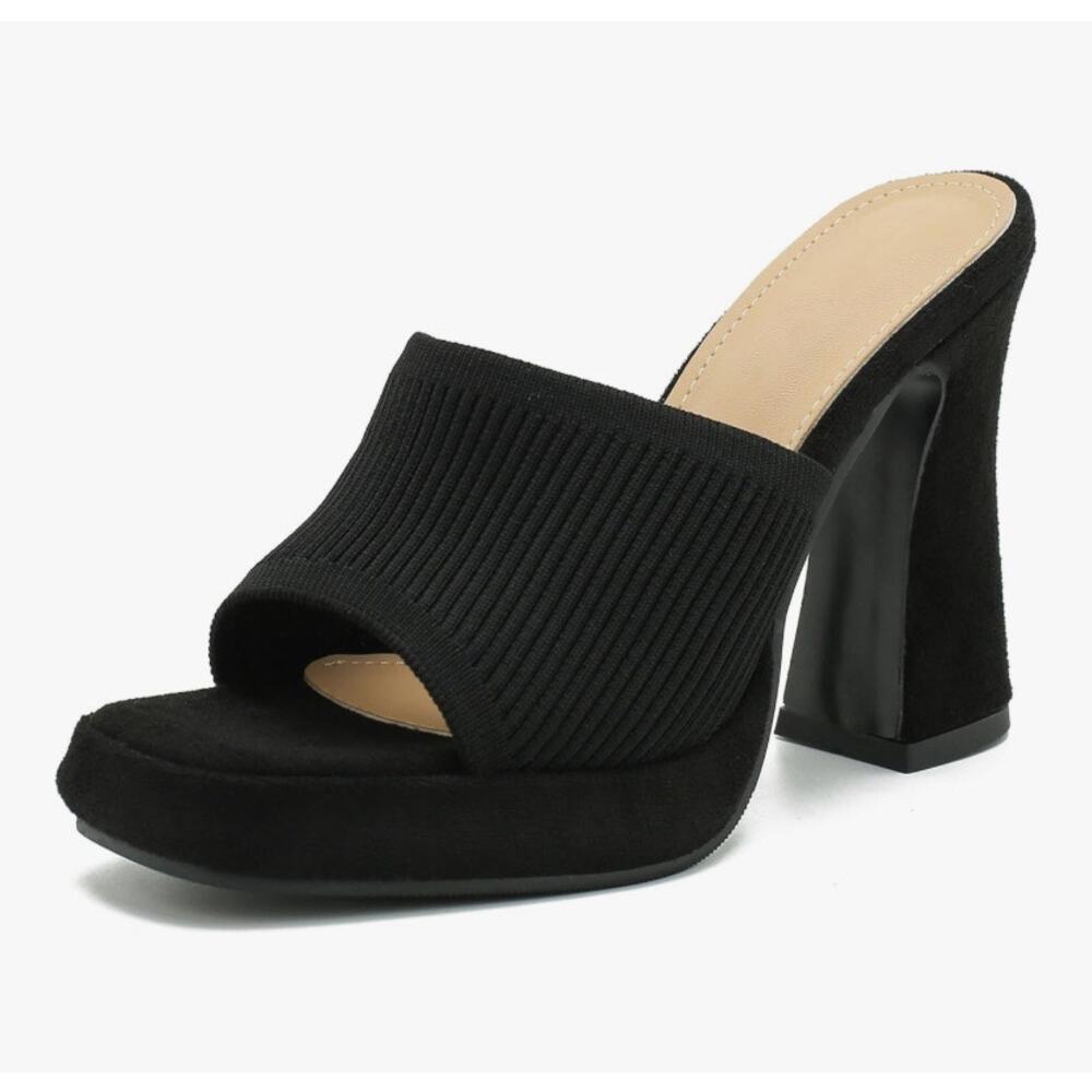 Brand New Azmodo Women's Size 6.5-7 Black Peep Toe Pump Sandals Heels